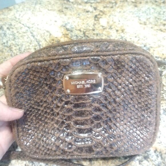 Michael Kors Women's Python Embossed Hamilton Leather Crossbody Brown Small - Picture 3 of 12